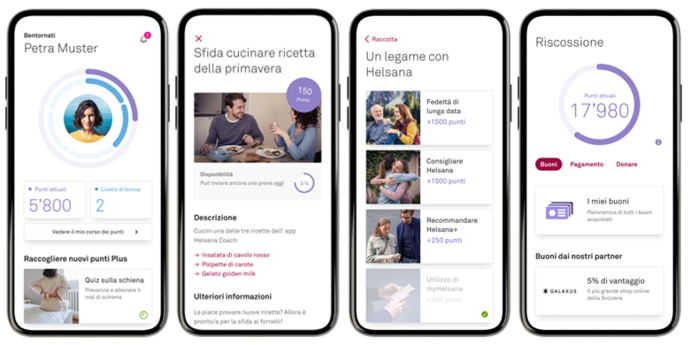 Programma bonus Helsana+ Chi mangia sano e fa regolarmente attività fisica mantiene uno stile di vita sano e per questo viene premiato dall'assicurazione malattia Helsana. Partecipare al programma bonus Helsana+. Helsana vi ricompenserà per i vostri successi versando in contanti i punti Plus guadagnati.